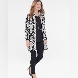 Chicos 3 Black White Contrast Jacquard Knit Long Cardigan Coatigan